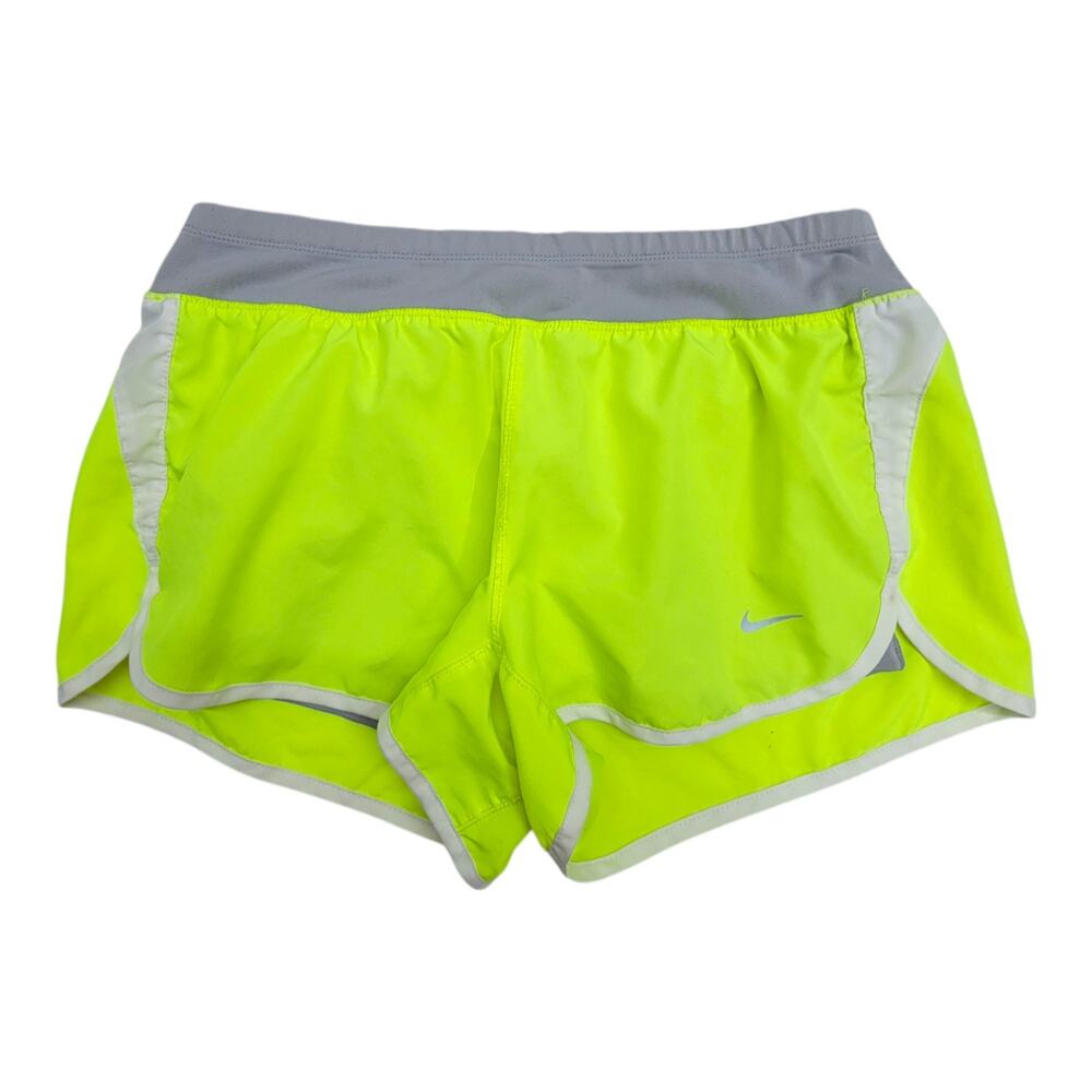 Nike Dri-FIT Womens Running Shorts Size M Medium Volt Neon Yellow Grey Lined